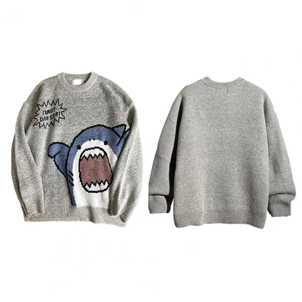 Мужской Повседневный пуловер джемперы вязаный свитер с мультяшным принтом акулы