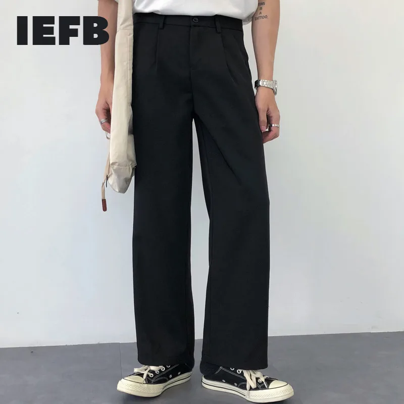 IEFB/мужская одежда повседневные штаны модные все матч свободные прямые для мужчин