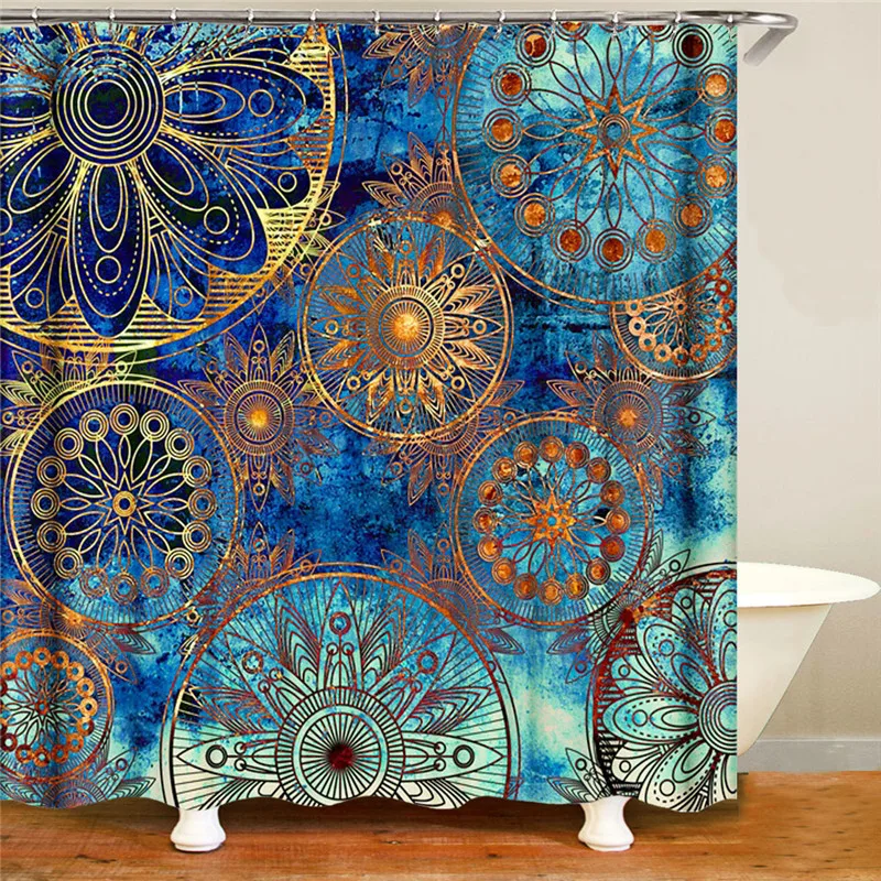 

Mandala Waterproof Shower Curtain Boho Pattern Floral 3D Printed Fabric Polyseter Geometric Bathroom Shower Curtain With Hooks