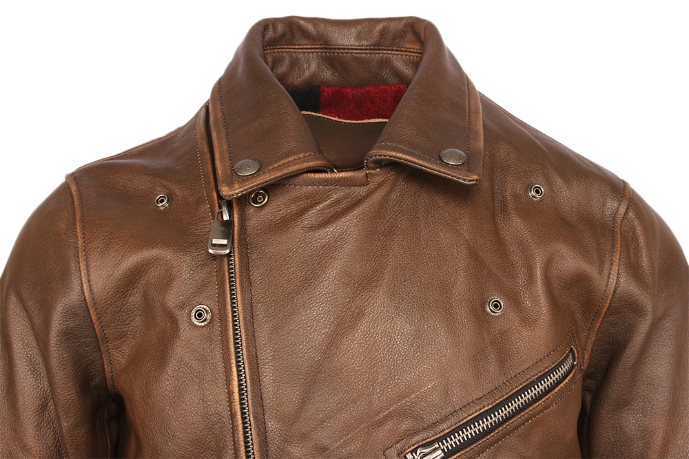 Винтажная мотоциклетная мужская куртка кожаная куртка Толстая Натуральная воловья байкерская куртка мото натуральная кожа пальто зима M457