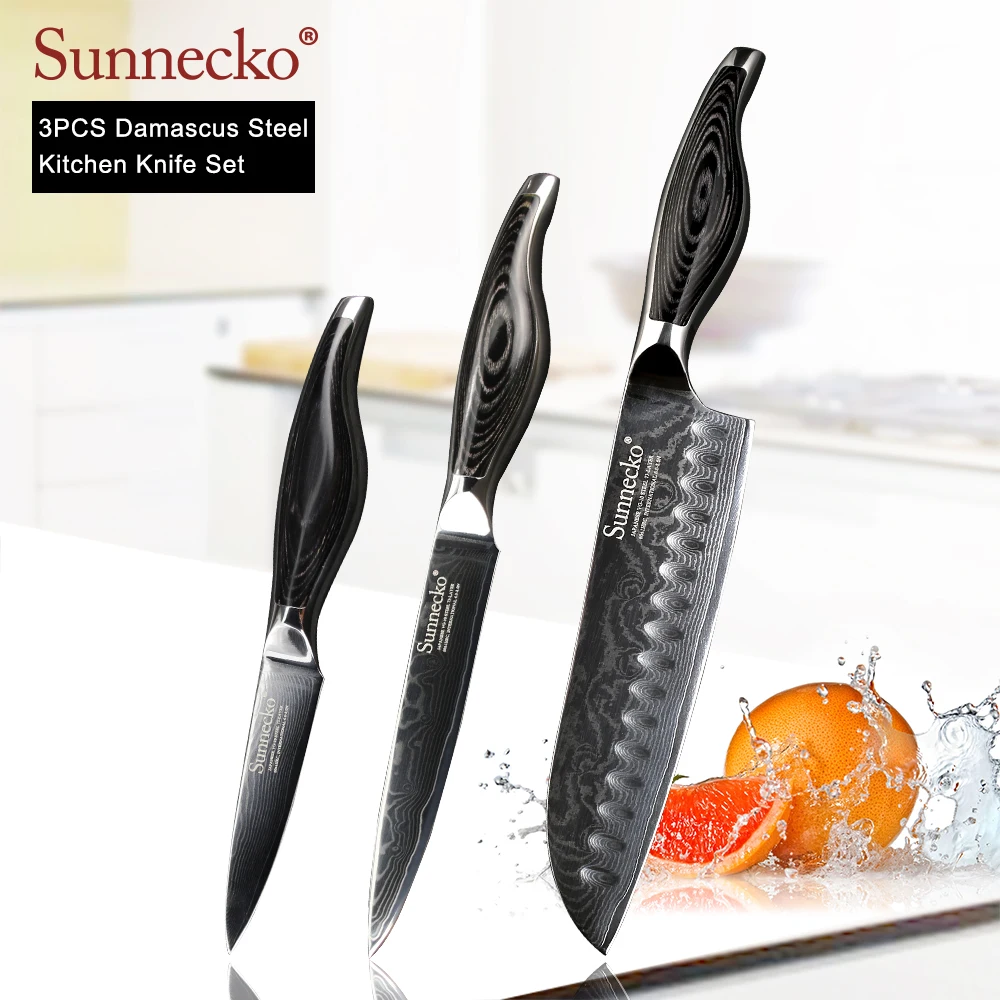 SUNNECKO набор кухонных ножей Santoku утилита для очистки овощей дамасский японский VG10