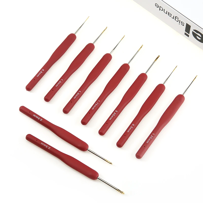9Pcs/Set Red Metal Crochet Hooks Kit Durable TPR Aluminum Knitting Needles Braid Set With Soft Rubber Handles Hook | Дом и сад