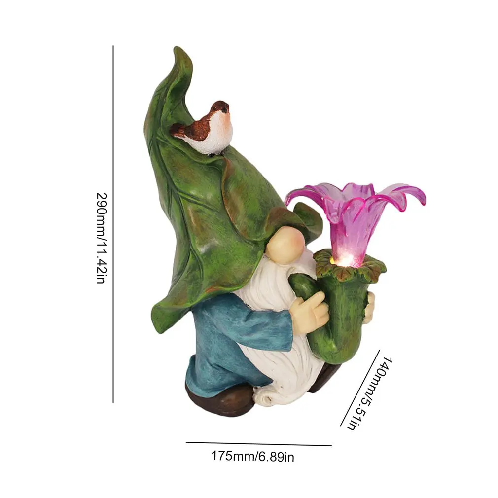 

New Solar LED Resin Gnome Figurine Playing Flower Trumpet Waterproof Outdoor Solar Power Lamp For Garden Gnome Statue Decoration
