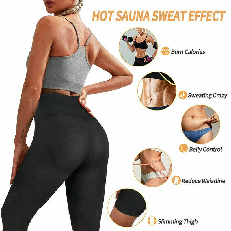 

High Waisted Leggings Women Sweat Sauna Pants Thermal Body Shaper Waist Trainer Front Buckle Design SWD889