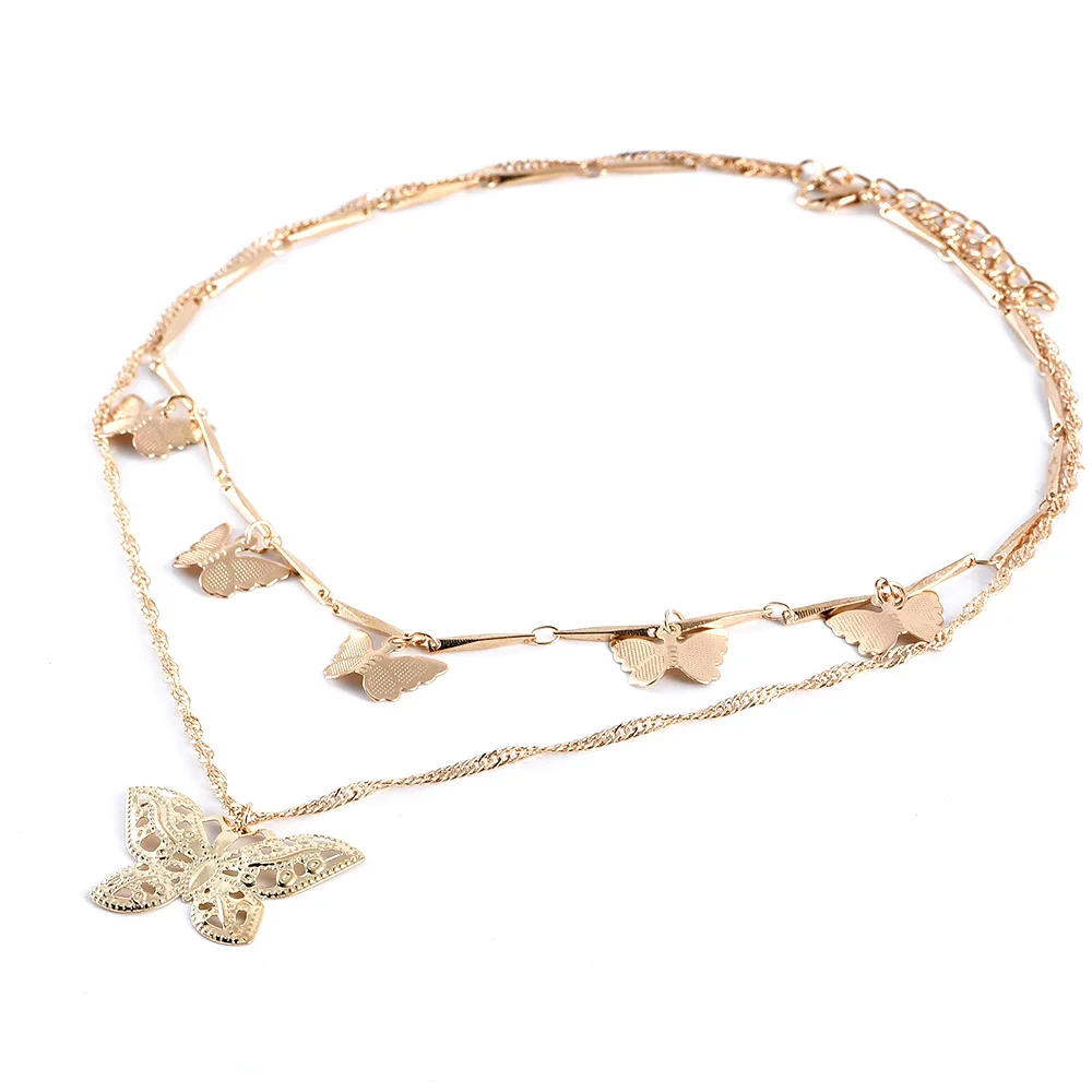 Bls-чудо Boho винтажные золотые ожерелья для женщин полый кулон в форме бабочки 2019