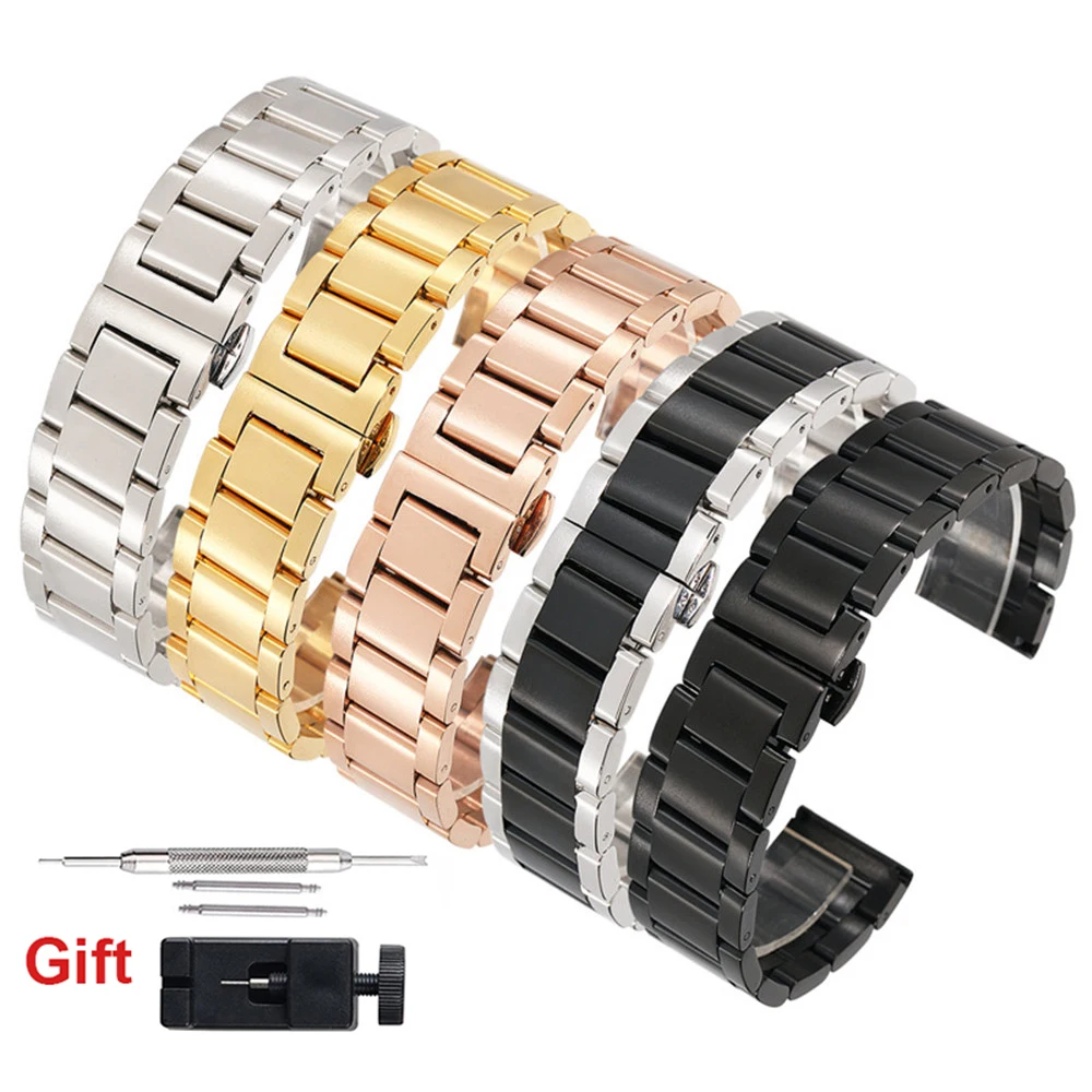 

18mm 20mm 22mm 24mm Stainless Steel Universal Watch Strap Men Women Metal Solid Classic Wrist Band Bracelet Watchband With Tools