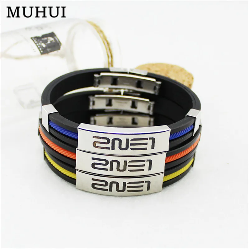 

Kpop 2NE1 Candy Color Sport Silicone Titanium Steel Bracelets For Women Men Jewelry Couple Bracelet Pulseras