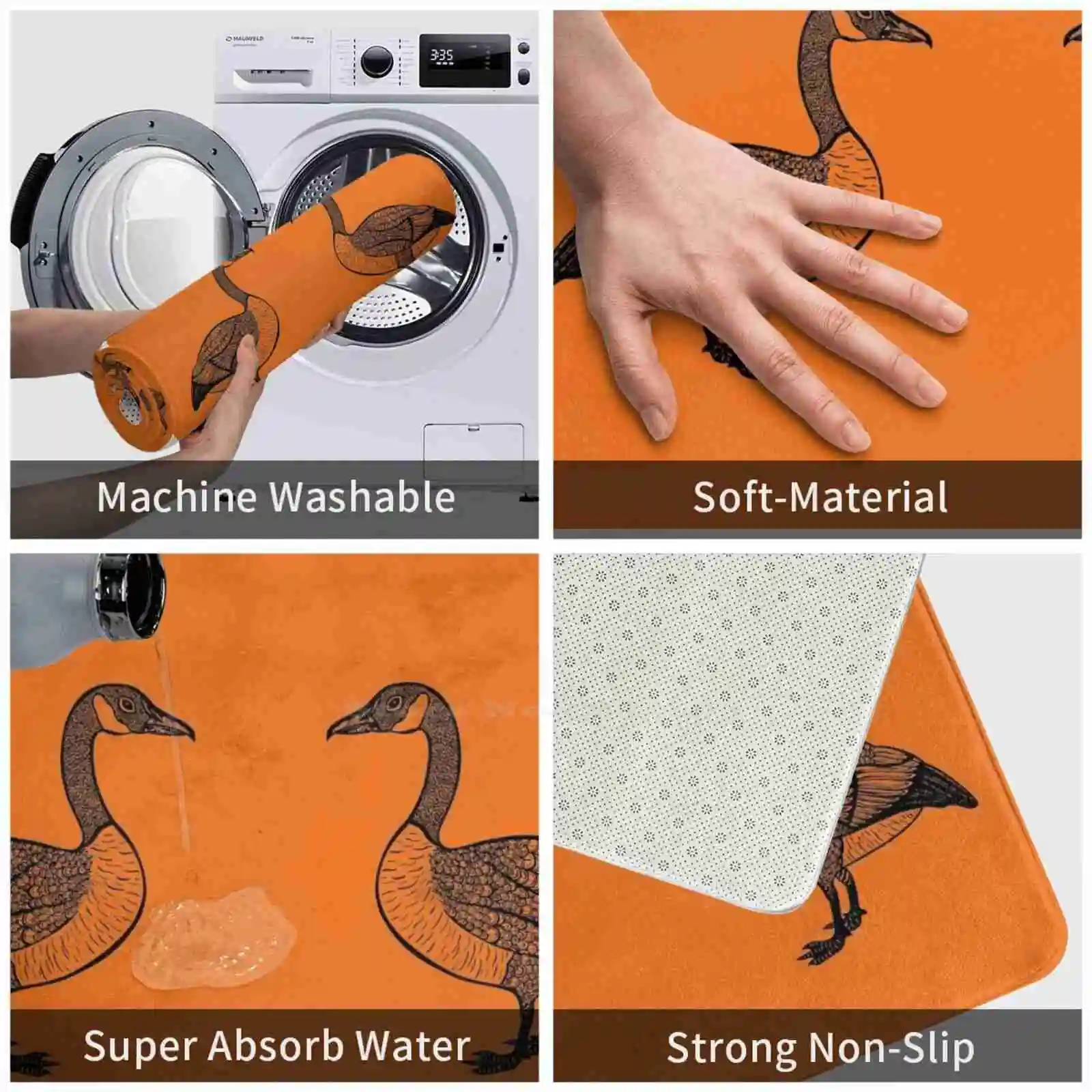 Удобный коврик для двери с изображением милых гусиных птиц (на оранжевом) | Дом и