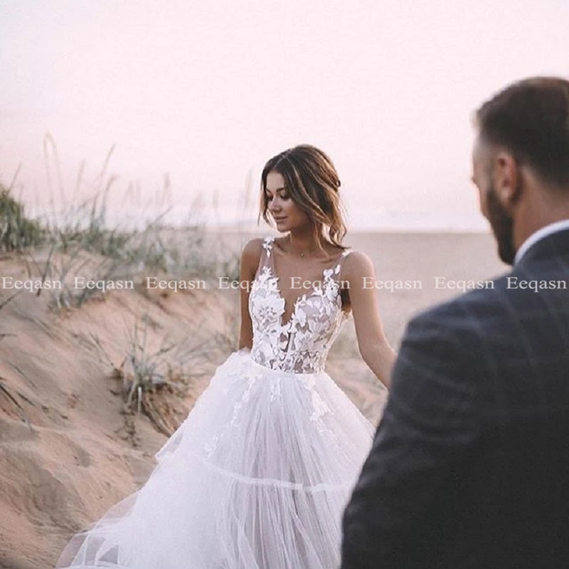 Винтажное кружевное свадебное платье Vestidos de novia 2020 A Line с v-образным вырезом