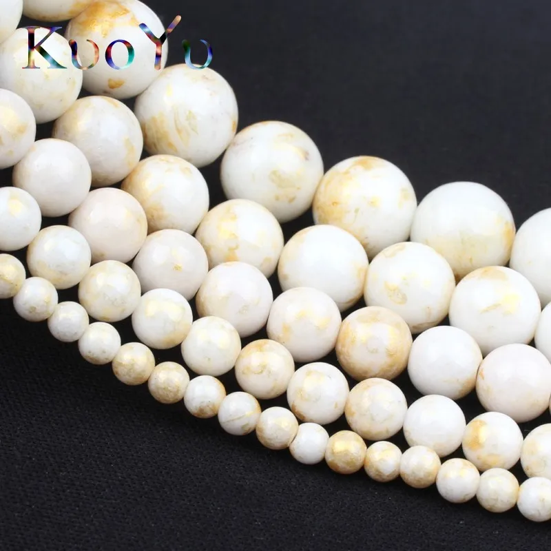 Натуральный камень белые бусины из нефрита Красочные Золотые круглые свободные