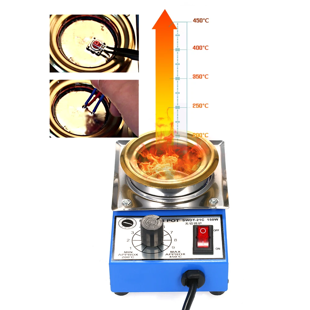 220V 300W припоя горшок плавильная печь для олова терморегуляция Пайка и Распайка ванна 100/80/50/38 мм 200~ 450 по Цельсию штепсельная вилка европейского стандарта