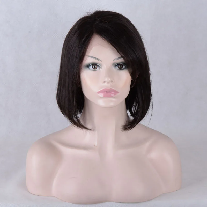 100% Real Human Hair short straight Bob hair costume Hair Lace Front Wigs 10 inches Swiss Lace virgin hair Lady wigs with Bangs