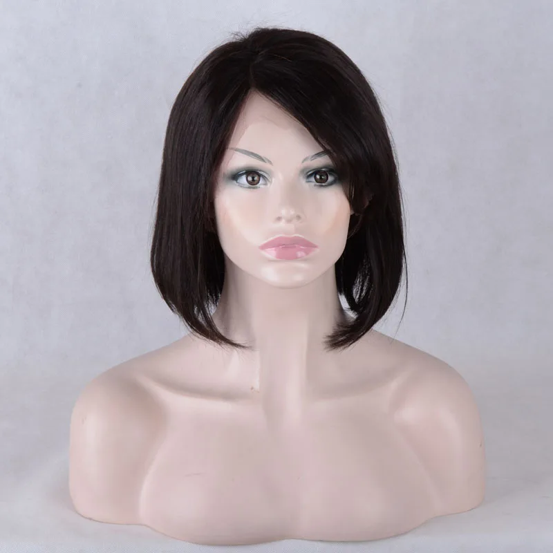 

100% Real Human Hair short straight Bob hair costume Hair Lace Front Wigs 10 inches Swiss Lace virgin hair Lady wigs with Bangs