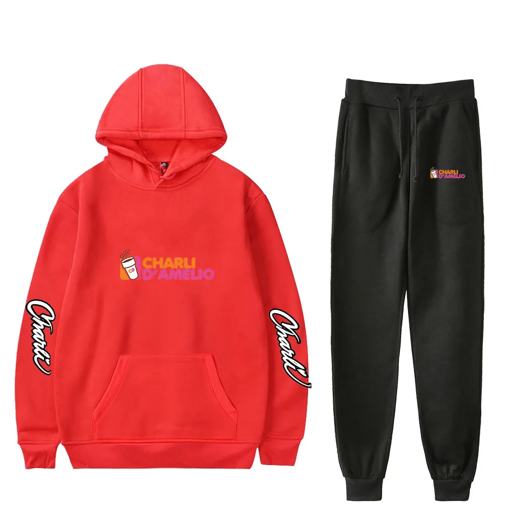 

2021New Charli Damelio Merch Fashion Sportswear Hoodie Sweatpants Set Men's Women's Casual Streetwear Hip Hop 2-Piece Sweatshirt