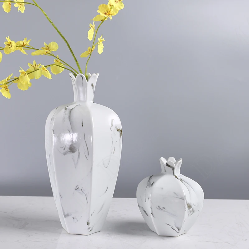 

European Ceramic Vases Marble Texture Coffee Table Decoration Flower Vase Hotel Desktop Dried Flowers Organizer Home Decoration