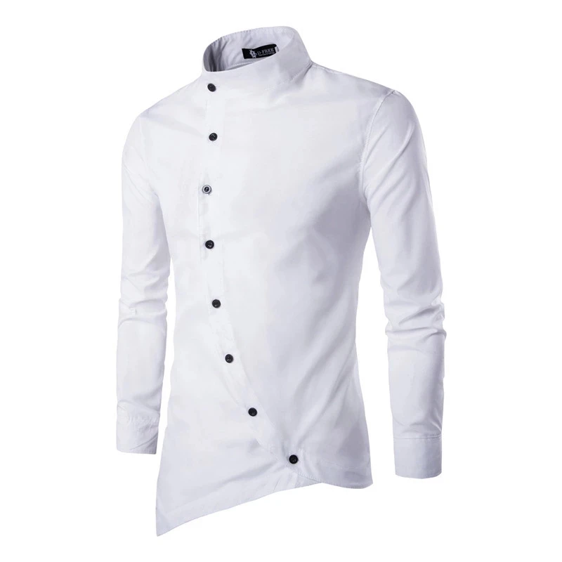 

2021 New Fashion Cotton Long Sleeve Shirt Pure Color Slim Fit Men's Social Casual Business White Black Formal Shirt