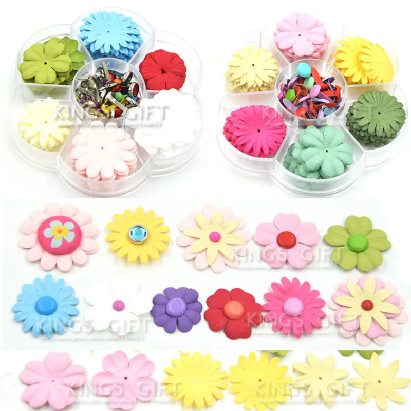 

Assorted Paper Flower Different Color Style Mixed PP Box Brads