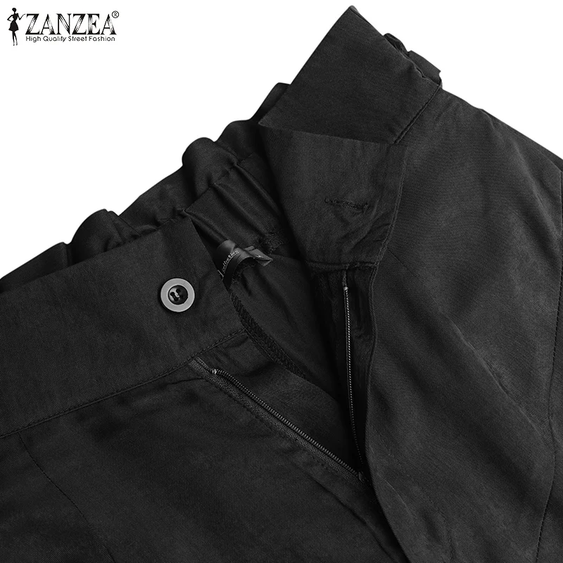 

ZANZEA High Elastic Waist Loose Bottoms 2021 Summer Womens Solid Trouser Casual OL Work Long Pantalon New Fashion Wide Leg Pants