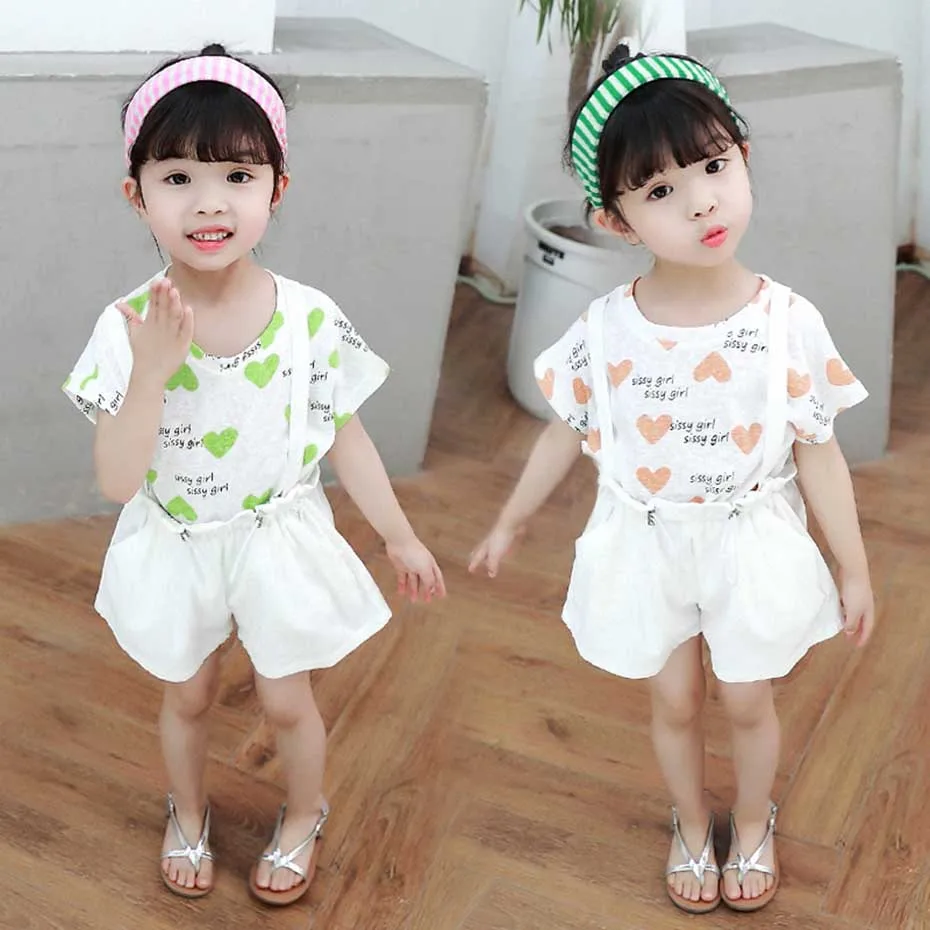 Коллекция 2020 года детская одежда футболка с принтом сердца + комбинезон 2