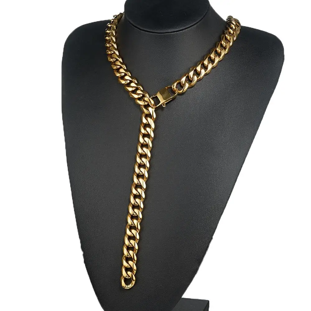 

New Design Gold Plated Stainless Steel Curb Cuban Link Chain Necklace Christmas Jewelry 15mm*60cm