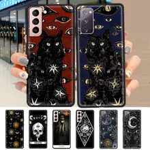 Death Tarot Cat Cover For Samsung Galaxy S20 FE S21Ultra S10 Black Celular Coque S8 S9Plus S10e S7 Soft Cell Phone Case