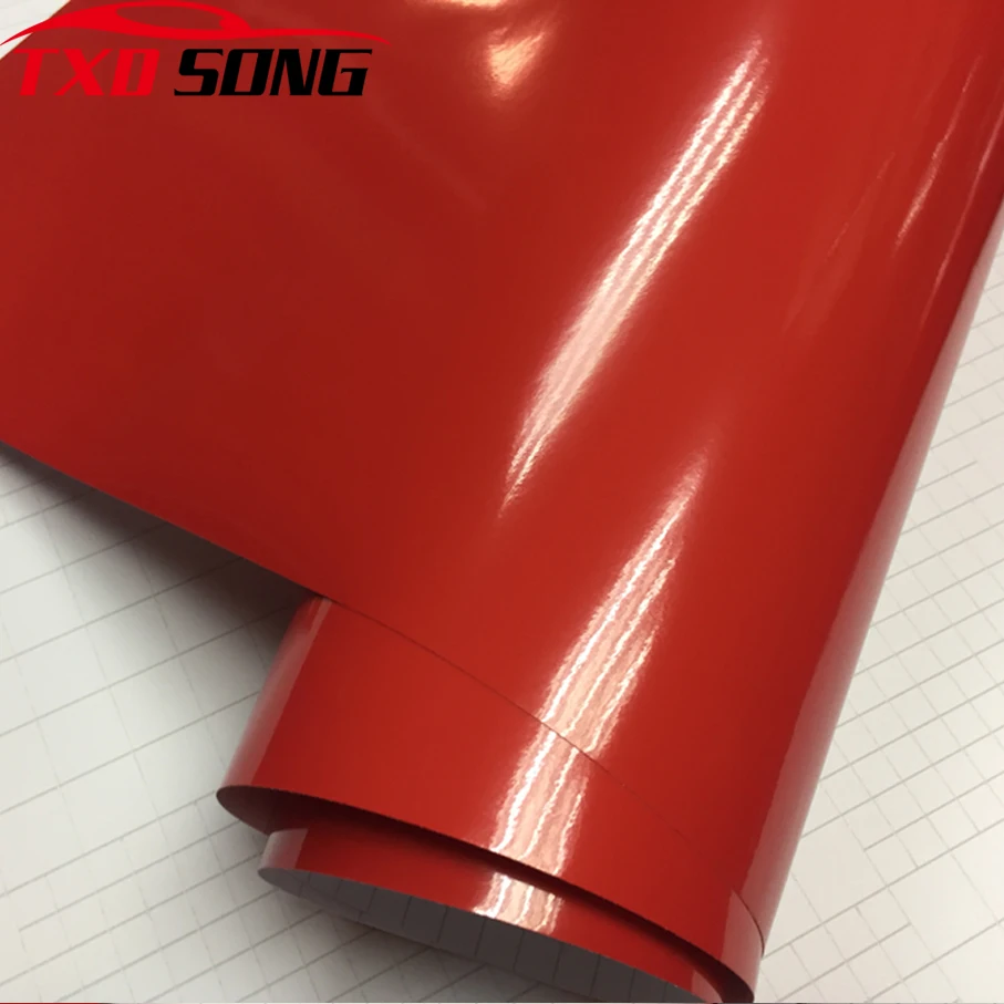 

50cm*200/300cm Premium Gloss red Vinyl Wrap Film DIY Adhesive Glossy Car Wrapping Foil with Air Release Bubbles Free
