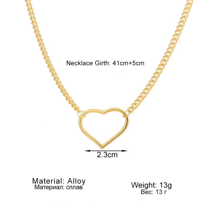 

EN 2021 New Metal Heart-shaped Choker Necklaces Women Simple Sexy Hollowing Out Jewelry Korean Fashion Necklaces Wholesale Gifts