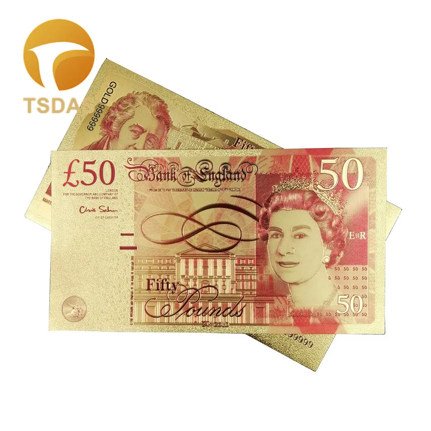 50 фунтов Золотая фольга банкнота фунт позолоченная английская домашняя