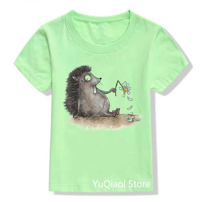 Camiseta con estampado de erizo de maquillaje para ni&ntilde;os, Camisetas verdes divertidas para beb&eacute;s, ropa para ni&ntilde;os y ni&ntilde;as, Tops adorables 2021-2