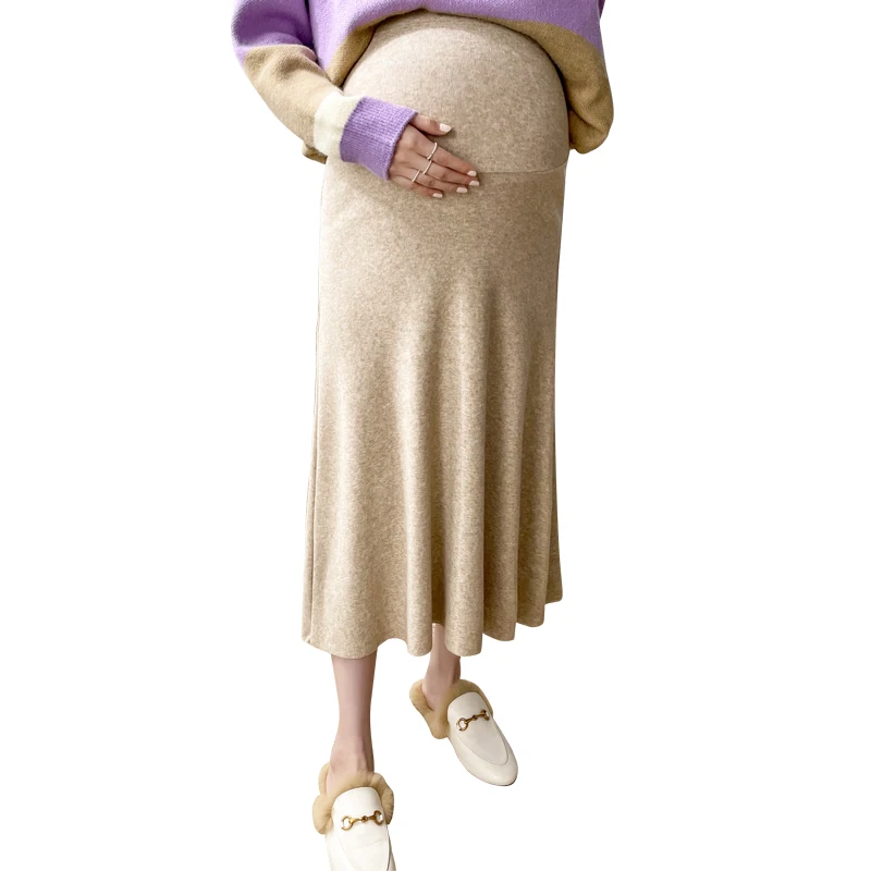 Autumn Winter Knitted Maternity Skirts Elastic Waist Belly A Line Skirts Clothes for Pregnant Women Cashmere Pregnancy Clothes