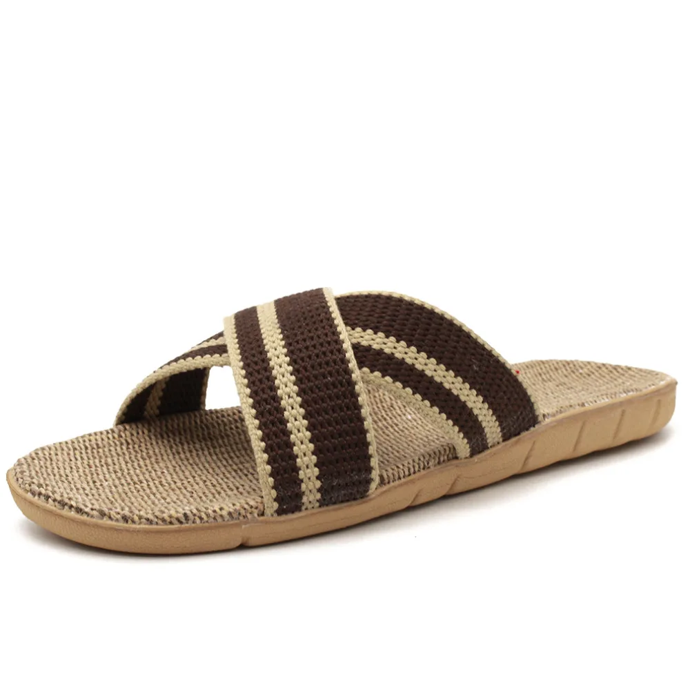 Шлепанцы женские льняные дышащие сандалии на плоской подошве пляжные тапочки