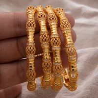 4pcsset dubai arab africa gold color bangles for women girl with rhinestone jewelries papua guinea bracelets wedding jewelry