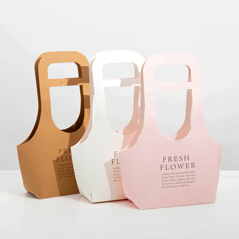 Бумажные коробки для цветов из крафт бумаги с держателем рук подарочная упаковка