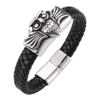 fashion owl charm bracelet for men leather bracelets bangles with magnetic buckle handmade punk jewelry gift sp0285