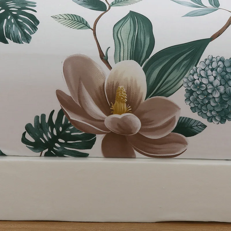 Простыня с глубоким карманом наматрасник белыми листьями принтом растений