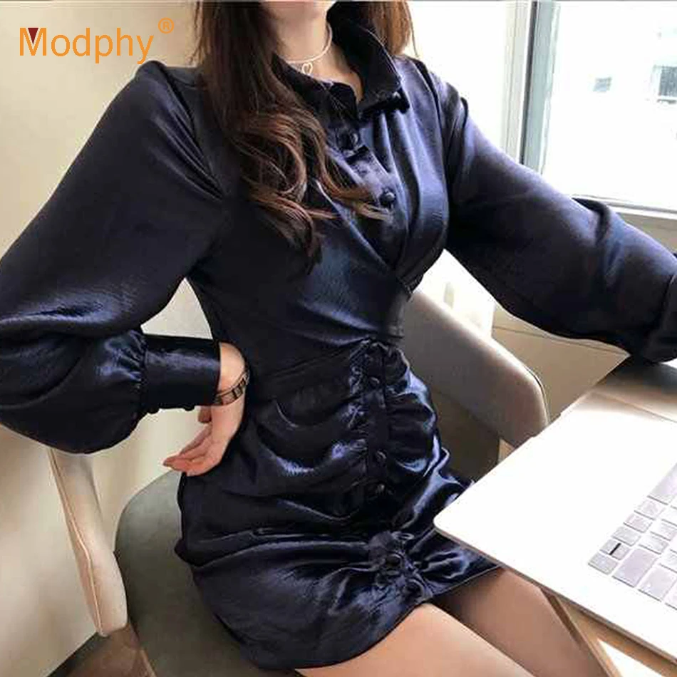 Женское платье рубашка с рюшами Modphy на шнуровке длинным рукавом большие размеры