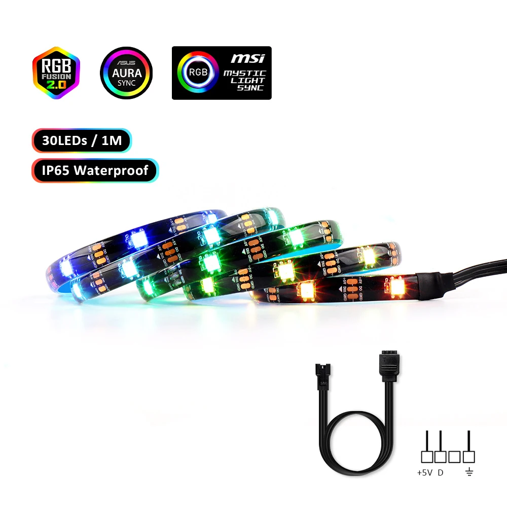 30 LEDs IP65 Материнская плата RGB адресуемых WS2812b Светодиодные ленты для ПК чехол для ASUS Aura SYNC, MSI Mystic светильник синхронизации, RGB Fusion 2,0, 3 Pin Header - Испускаемый цвет: 30 LEDs IP65