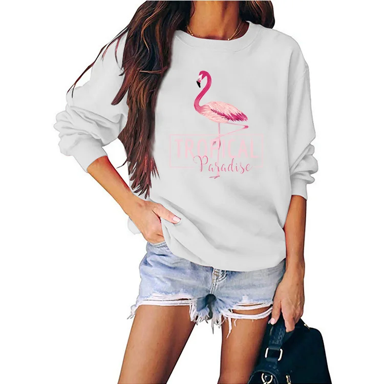 Свитшот с принтом фламинго Мужской и Женский пуловер длинным рукавом Фламинго в
