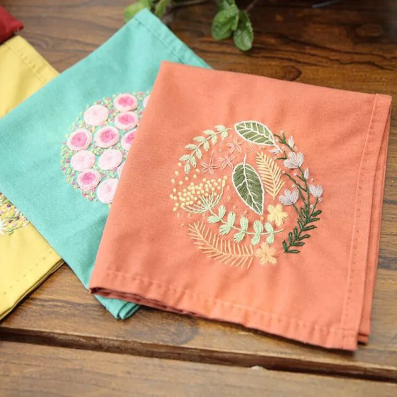 1pc 38*38cm Women Handkerchief Floral Embroidery DIY Handwork Arts Material Bag Gift for Men And Women