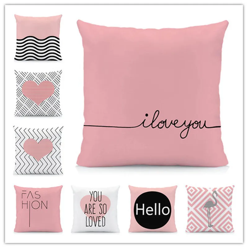Нордическая простая розовая Геометрическая короткая плюшевая набивная Подушка