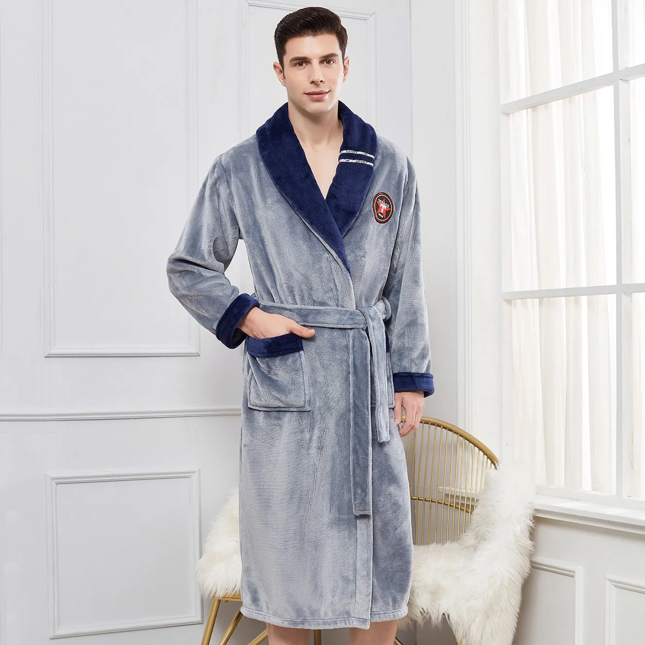 

Big Size Men Bathrobe Gown Sleepwear Coral Fleece Kimono Robe Flannel Nightwear Autumn Winter New Homewear Intimate Lingerie 4XL