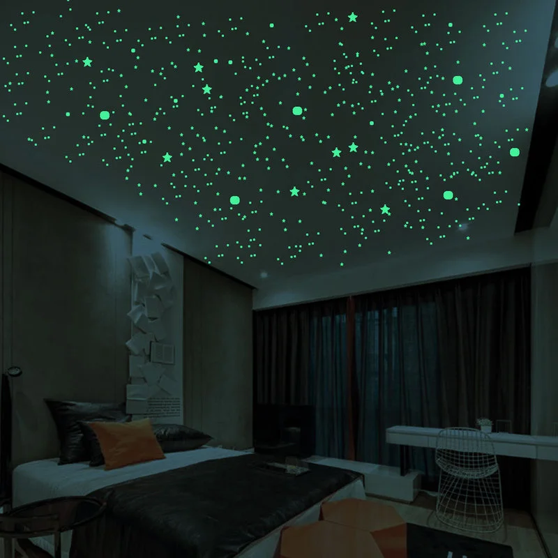 

3D Glowing Stars and Dots Wall Sticker Fluorescent Adhesive for Kids Bedroom Home Decor Glow In The Night Moon Decal DIY