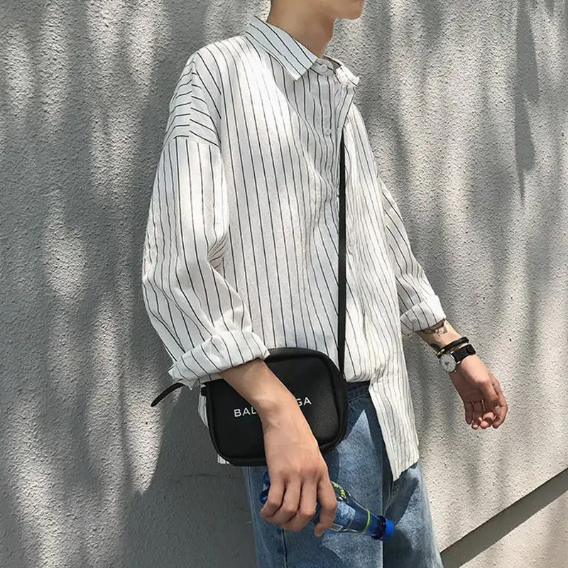 

Men Shirts Striped Thin Long Sleeve Summer Sun Protection Oversize All-match Ulzzang Loose Male Casual Tops Trendy Daily Unisex