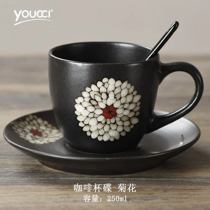 Скандинавские простые японские керамические кофейные чашки набор черные