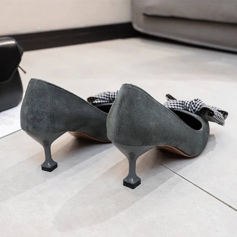 Женская обувь Рабочая с бантом из ленты Женские туфли на высоком каблуке острым