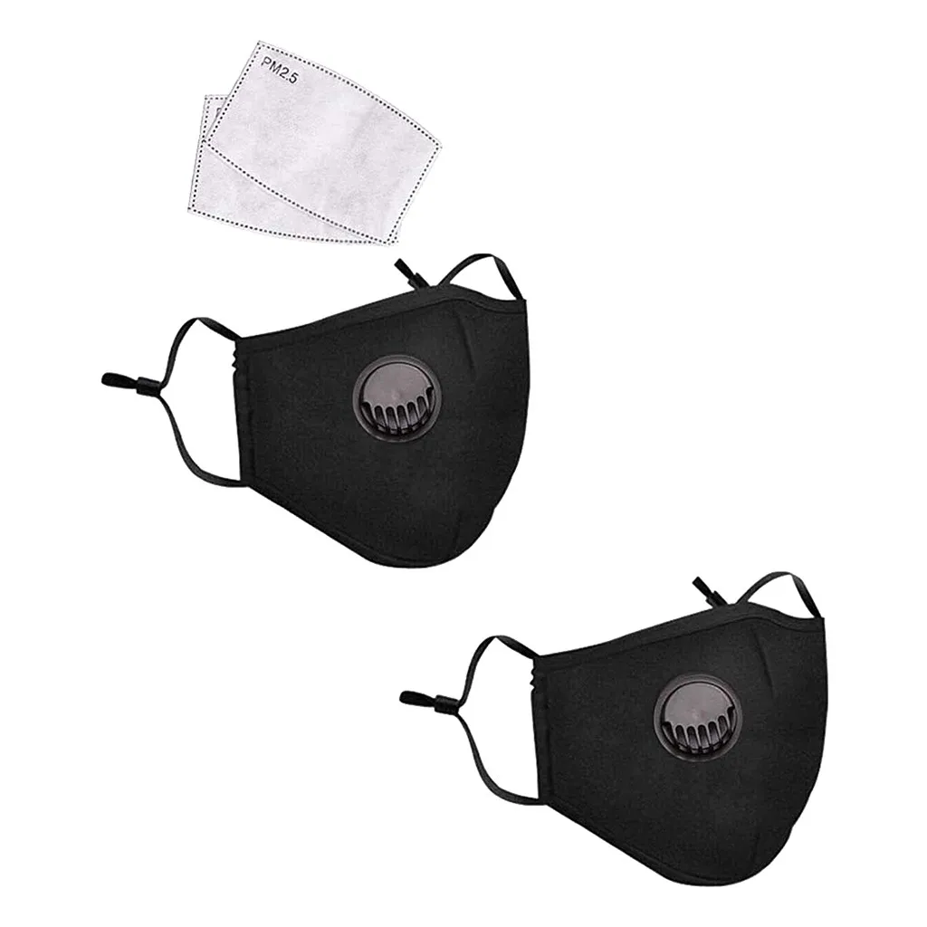 2pcs Unisex Cotton Face Mask Respirator Washable Reusable Mouth Masks + 2Pcs Activated Carbon Filter PM2.5 mask for Men Women#15 |