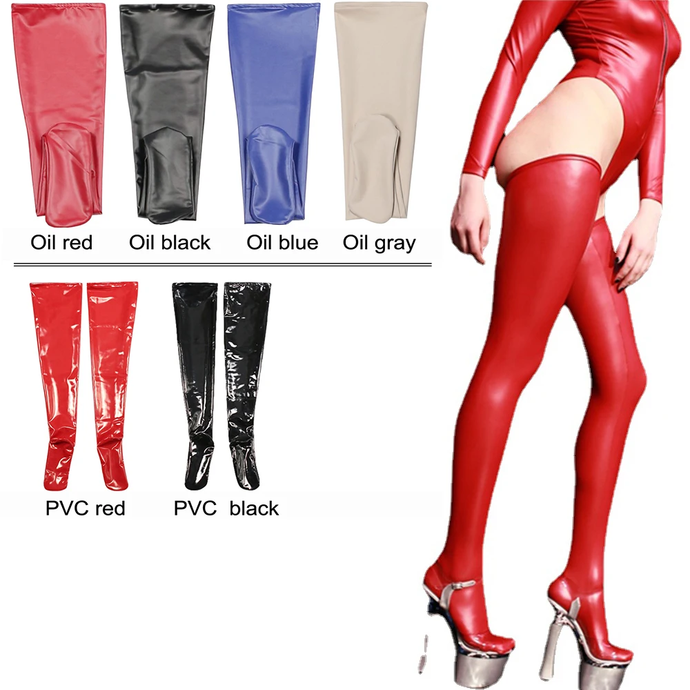 Hot New Sale Sexy Women PU PVC Leather Stockings Plus Size Thigh High Elastic Hosiery Patent-Leather Socks | Женская одежда