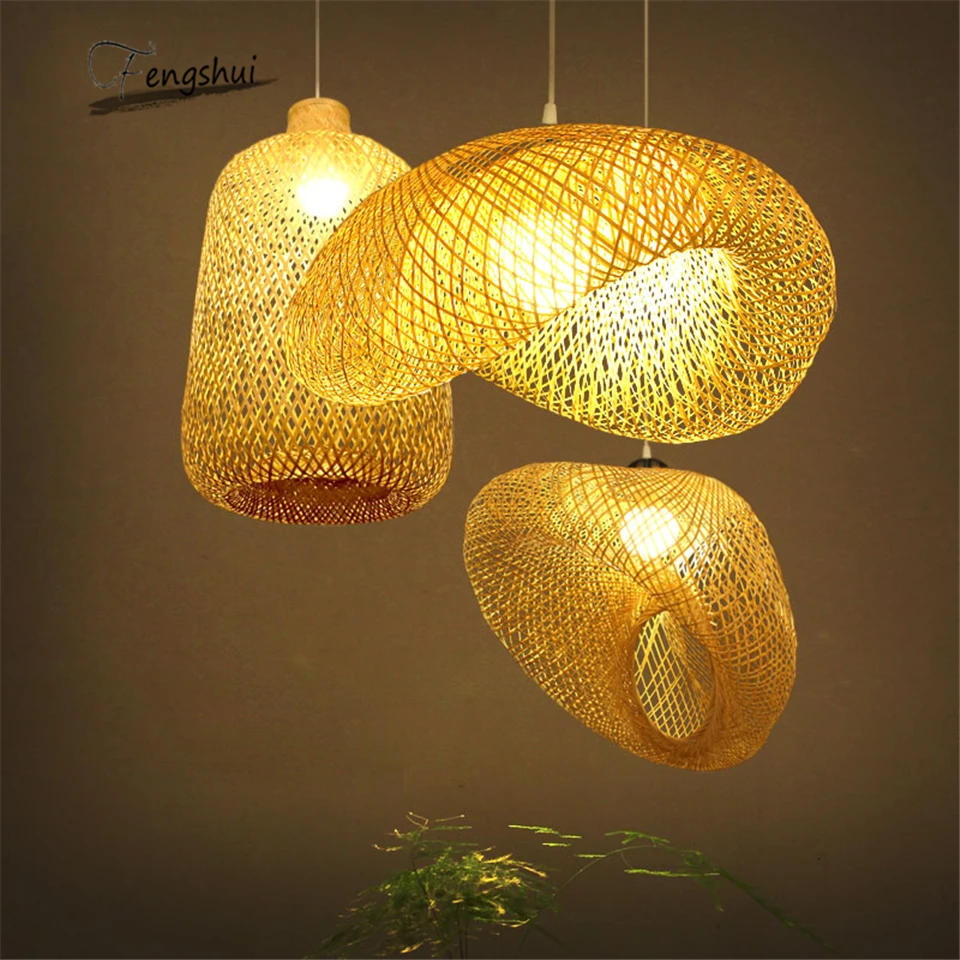 Lámparas colgantes artísticas modernas de bambú, lámpara colgante Vintage de ratán para restaurante, sala de estar, lámpara de cocina, accesorios de iluminación