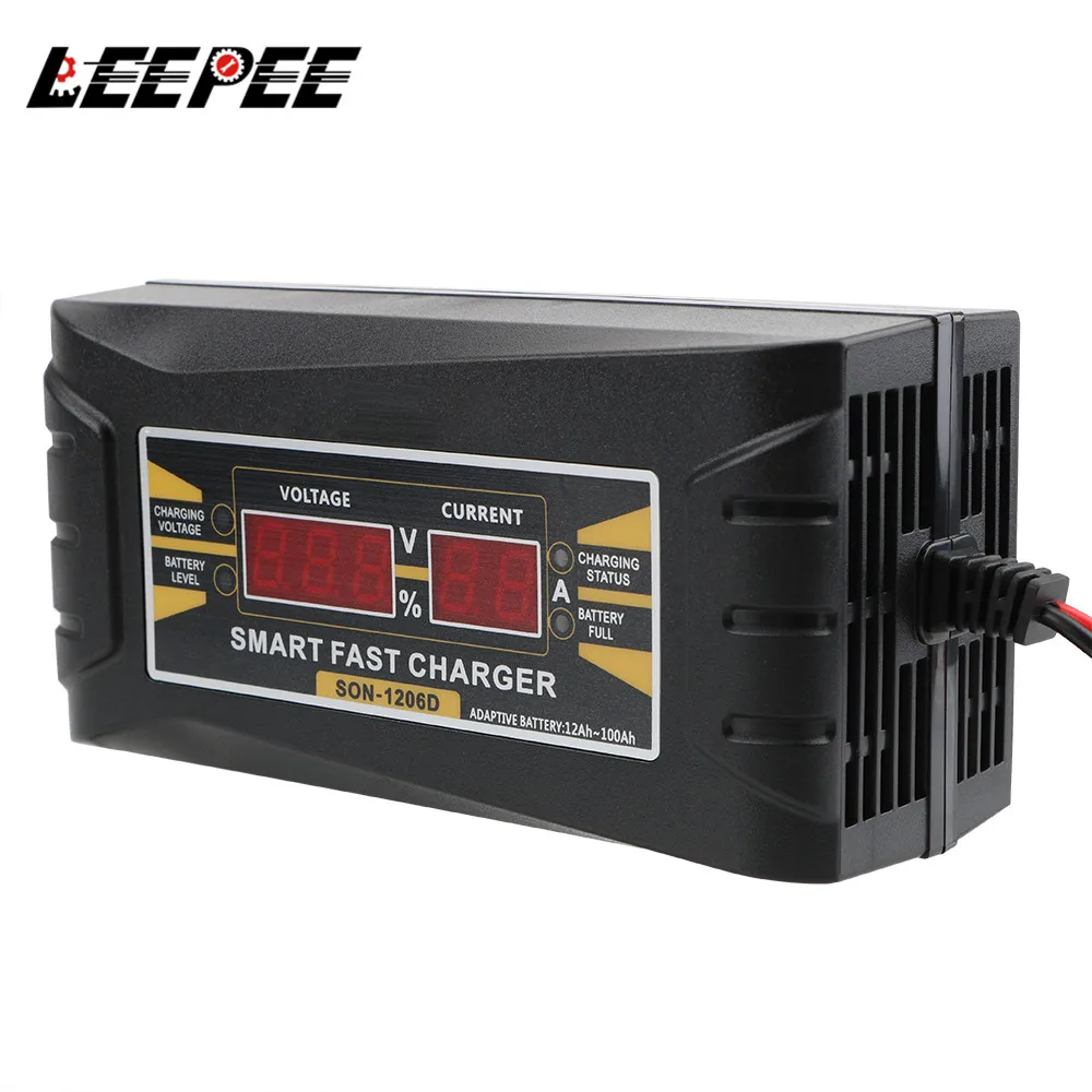 Smart Fast Power Charging Full Automatic Car Battery Charger LCD Display US EU Plug Lead Acid Battery-chargers 150V-250V 12V 6A
