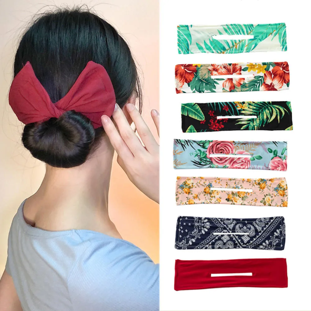 

Fashion Women Girls Printed Headband Lazy Hair Curler Bohemian Hairbands Print Vintage Headwrap Hair Circle Bun Hair Accessories